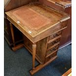 BURR WALNUT REPRODUCTION DAVENPORT WITH PILLAR SUPPORTS & 4 DRAWERS