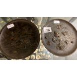 2 ORIENTAL BRONZE DECORATIVE PLATES APPROX 6'' EACH IN DIA