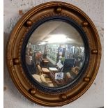 SMALL CIRCULAR GILT FRAMED PORT HOLE CONVEX MIRROR