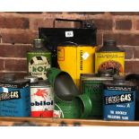 QTY OF GARAGE RELATED CONTAINER TINS, INCL; 5 GALLON TEXACO PETROL CAN