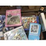 CARTON CONTAINING JIGSAW PUZZLE,LATCH HOOK KIT, RESIN PLAQUE & 2 SMALL CARAVAN WALL CLKS