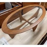 OVAL TEAK GLASS TOP G-PLAN COFFEE TABLE 4ft LONG