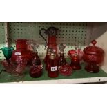 SHELF OF CRANBERRY GLASS