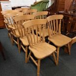 SET OF 8 FINE QUALITY PINE STICK BACK DINNING CHAIRS (6 PLUS 2 CARVERS)