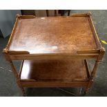 FINE QUALITY BURR WALNUT & MAHOGANY INLAID TEA TROLLEY WITH DRAWER SLIDE & DRAWER UNDER