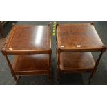 THREE REPRODUCTION BURR WALNUT & MAHOGANY INLAID SQUARE TEA TROLLEYS WITH DRAWER SLIDES & DRAWERS