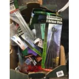 SMALL CARTON OF BRIC-A-BRAC INCL; MOSQUITO REPELLENT COILS, STRIMMER CORDS, PUNCTURE REPAIR KITS,