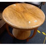 CIRCULAR WALNUT COFFEE TABLE WITH CURVED LEGS & SHELF UNDER