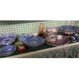 SHELF OF ORIENTAL & OTHER CHINA PLATES,BOWLS ETC