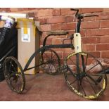 VINTAGE CHILD'S METAL TRICYCLE WITH WOODEN SEAT
