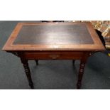 LEATHER TOP EDWARDIAN MAHOGANY SIDE TABLE WITH DRAWER & TURNED LEGS