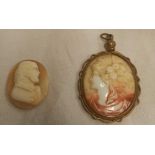 AN ANTIQUE CAMEO PENDANT & AN UNMOUNTED CARVED CAMEO SHELL