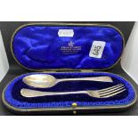 CASED SIL CHRISTENING SPOON & FORK A/F