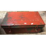 RED/GREEN PAINTED METAL DOCUMENT CHEST APPROX 28'' LONG & 16'' WIDE POSSIBLY MILITARY