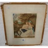 2 ANTIQUE COLOURED PRINTS OF GEORGIAN LADIES, BOTH SIGNED IN PENCIL