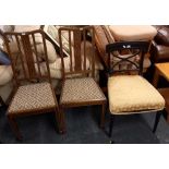 2 HIGH BACK UPHOLSTERED DINING CHAIRS & AN EDWARDIAN CROSS BACK UPHOLSTERED DINING CHAIR