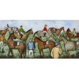 Gladys Maccabe MBE HRUA ROI FRSA (1918-2018) BEFORE THE RACE, LEOPARDSTOWN, DUBLIN oil on board