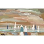 Markey Robinson (1918-1999) FIGURES WITH SAILBOATS oil on board signed lower left 12.75 by 20in. (