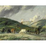 Charles J. McAuley RUA ARSA (1910-1999) CATTLE IN A LANDSCAPE oil on panel signed lower left 15 by