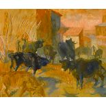 Alicia Boyle RBA (1908-1997) SUN CATTLE, SOTILLO DEL RINCÓN, 1964 oil on canvas signed in monogram