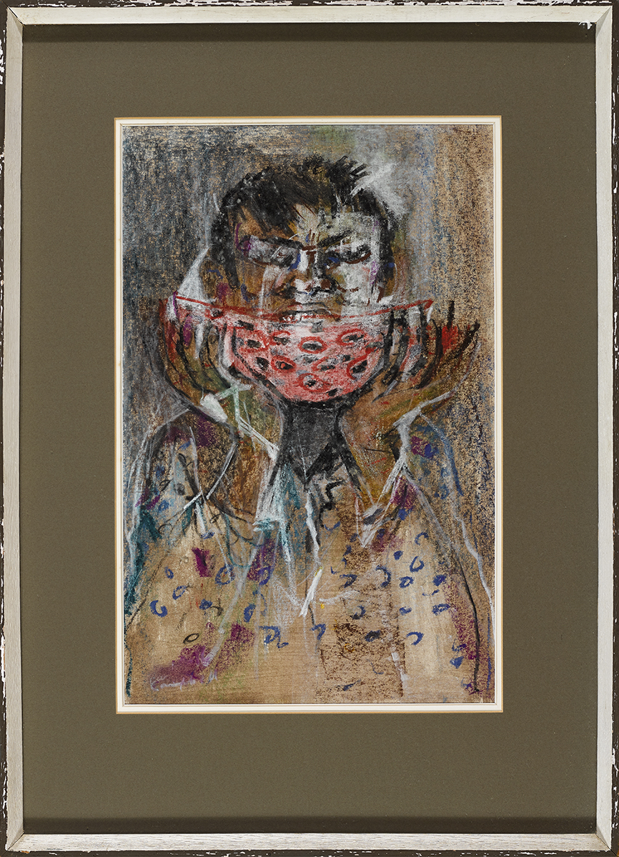 George Campbell RHA (1917-1979) BOY EATING A WATERMELON oil pastel and mixed media on tinted paper - Image 2 of 3