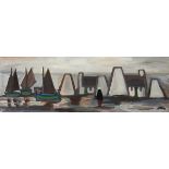 Markey Robinson (1918-1999) BOATS AND GABLES gouache signed lower right 12 by 36in. (30.5 by 91.4cm)