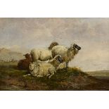 Thomas Sidney Cooper RA (British, 1803-1902) SHEEP IN A LANDSCAPE WITH DISTANT COTTAGES oil on