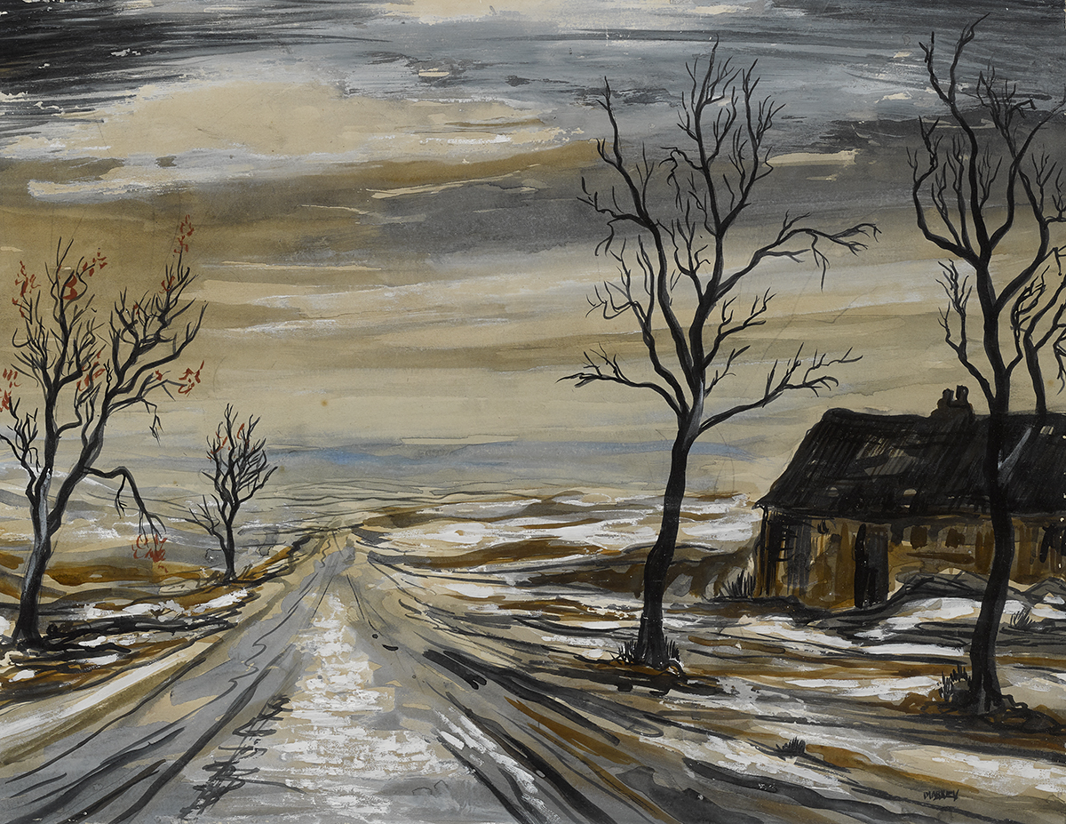 Markey Robinson (1918-1999) WINTER LANDSCAPE gouache signed lower right 15 by 20in. (38.1 by 50.8cm)