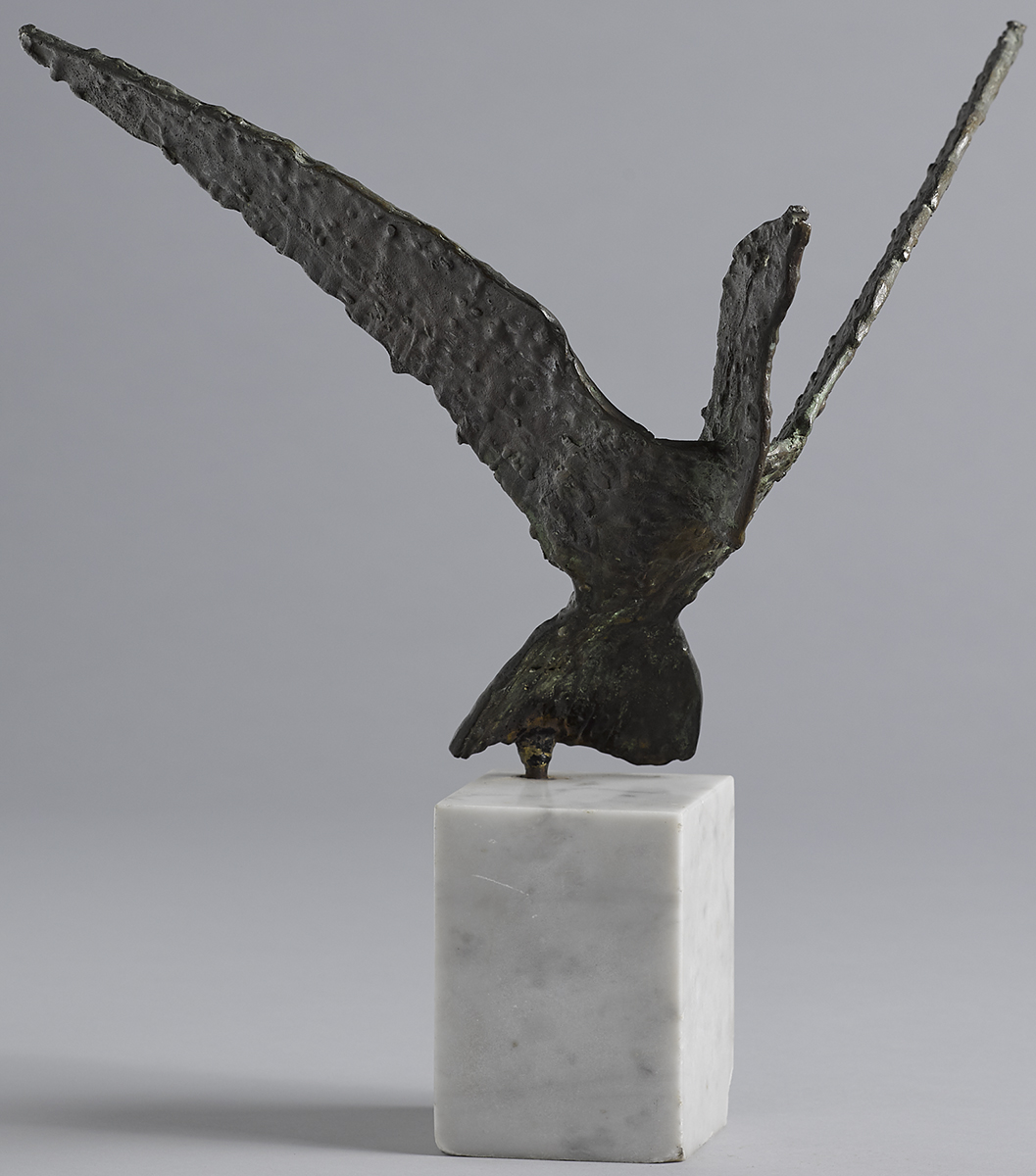 John Behan RHA (b.1938) BIRD, c.1975 bronze on white marble base; (no. 2 from an edition of 12) 12 - Image 2 of 2