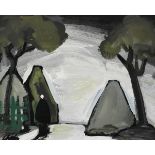 Markey Robinson (1918-1999) SHAWLIE ON A TREE LINED ROAD gouache signed lower left 10 by 12.50in. (