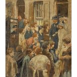 William Conor OBE RHA RUA ROI (1881-1968) WEDDING AT JOY STREET, BELFAST, c. 1923 pastel signed