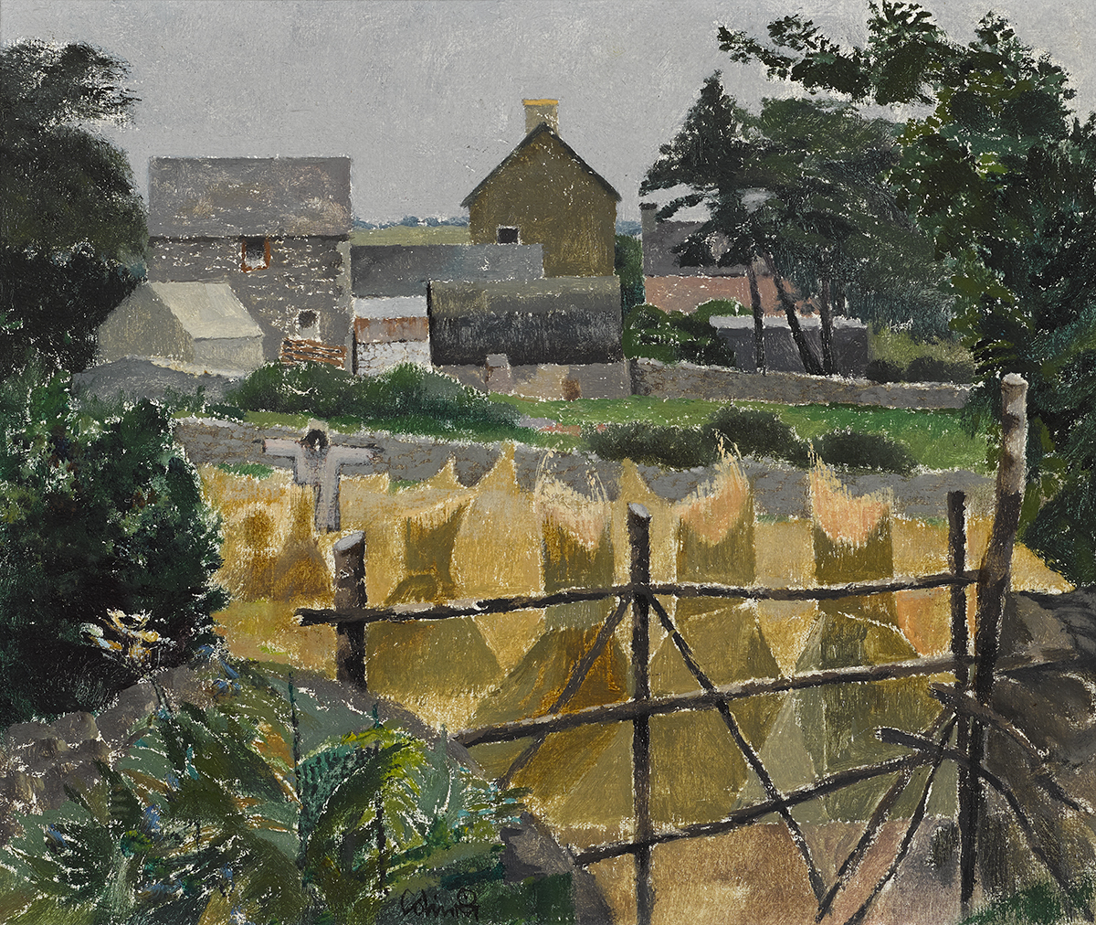 Colin Middleton MBE RHA RUA (1910-1983) FARMHOUSE AND OUTBUILDINGS, c. 1958 oil on board signed