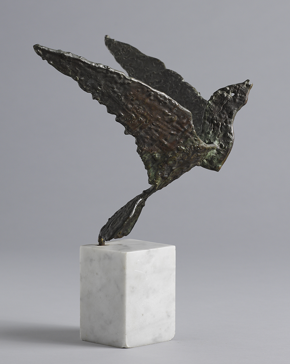 John Behan RHA (b.1938) BIRD, c.1975 bronze on white marble base; (no. 2 from an edition of 12) 12