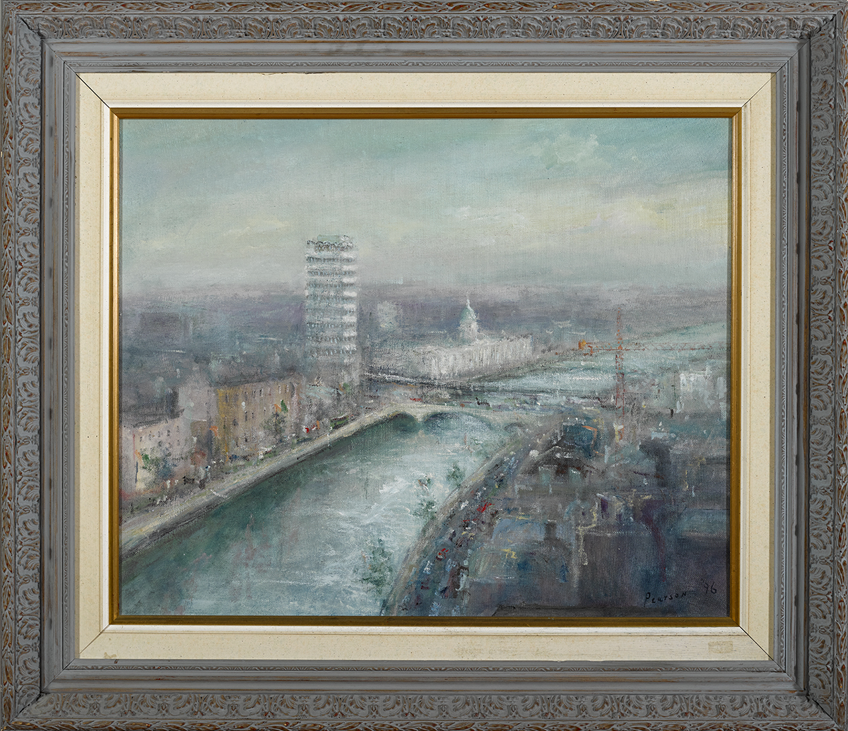 Peter Pearson (b.1955) LOOPLINE BRIDGE AND CUSTOMS HOUSE, DUBLIN, 1996 oil on board signed and dated - Image 2 of 3