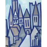 Markey Robinson (1918-1999) STEEPLES gouache signed lower left 19.50 by 15in. (49.5 by 38.1cm)