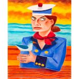 Graham Knuttel (b.1954) SAILOR GIRL WITH SEAGULL pastel signed lower left 30 by 22in. (76.2 by 55.