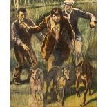 William Conor OBE RHA RUA ROI (1881-1968) EXERCISING THE GREYHOUNDS, c.1920s-1930s crayon and oil on