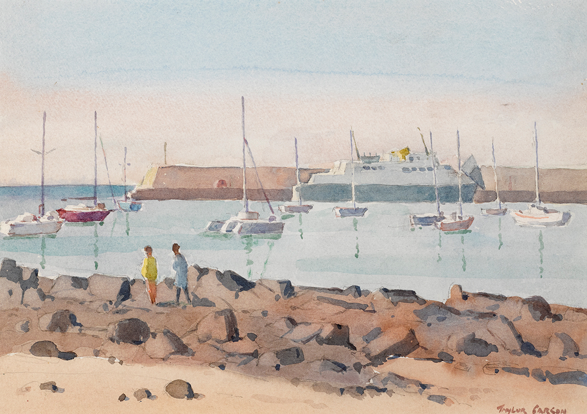 Robert Taylor Carson HRUA (1919-2008) LOS CRISTIANOS HARBOUR, GRAN CANARIA, 1983 watercolour