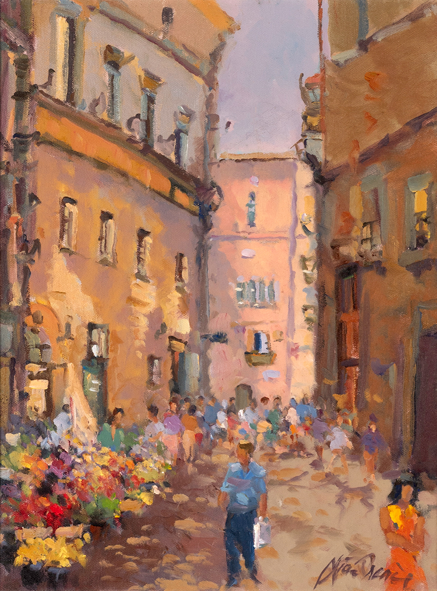 Liam Treacy (1934-2004) THE FLOWER SELLER, ROME, 1979 oil on canvas signed lower right 16 by