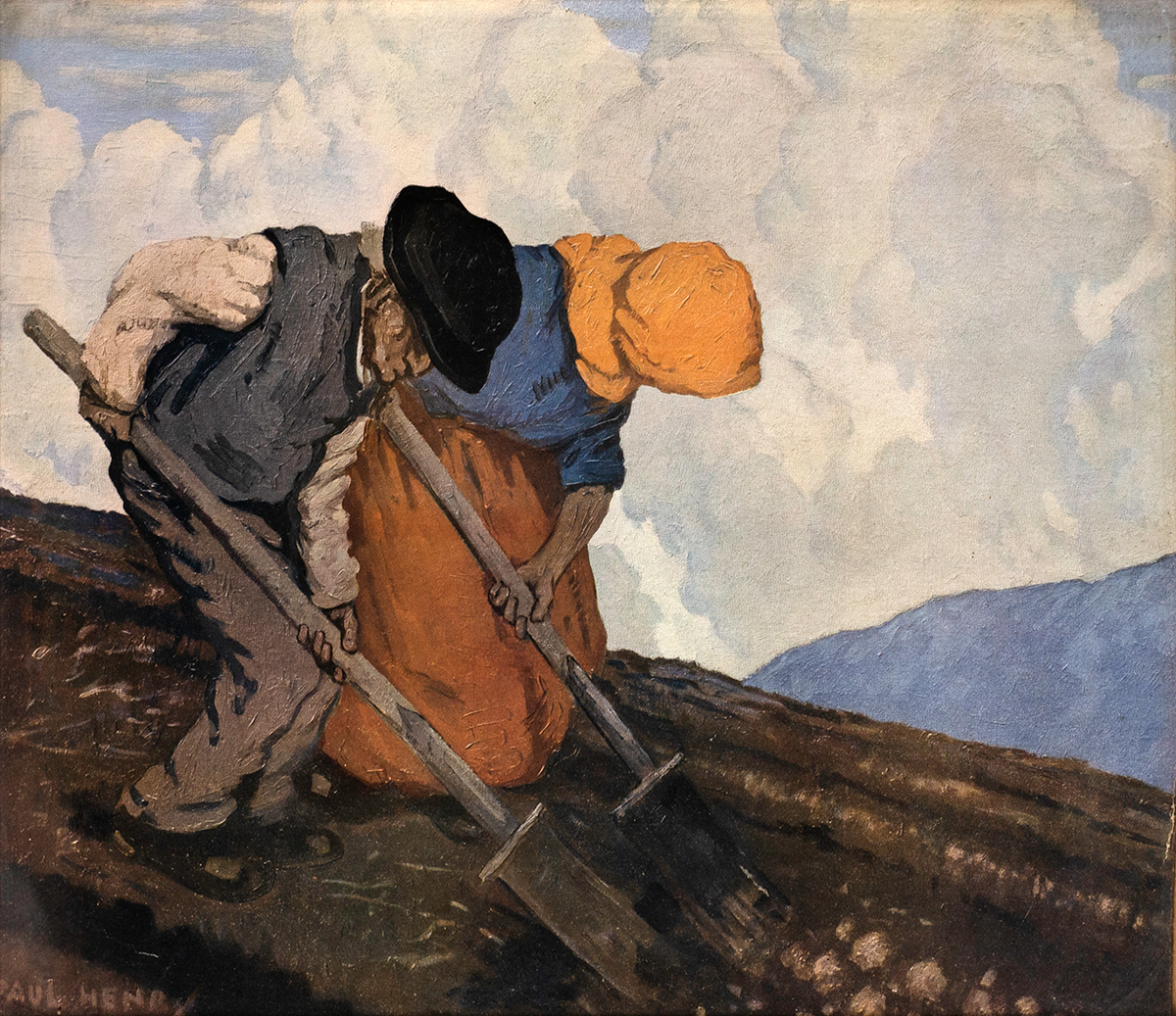 Paul Henry RHA (1876-1958) THE POTATO DIGGERS lithograph title and description on promotional