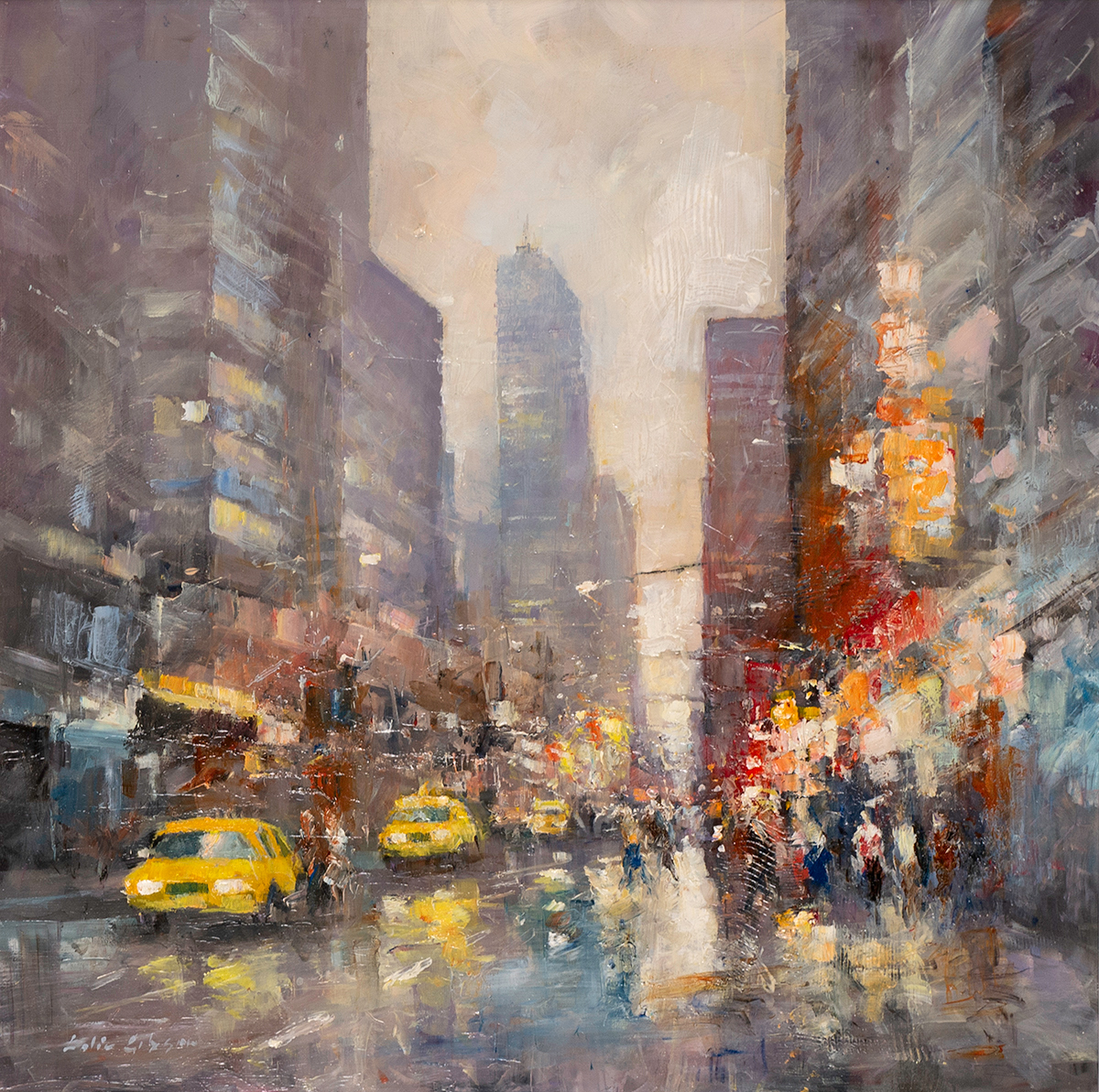 Colin Gibson RUA (b.1948) MORNING RAIN, NEW YORK oil on board signed lower left; signed and titled