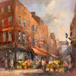 Colin Gibson RUA (b.1948) THE FLOWER SELLERS, GRAFTON STREET, DUBLIN oil on board signed and