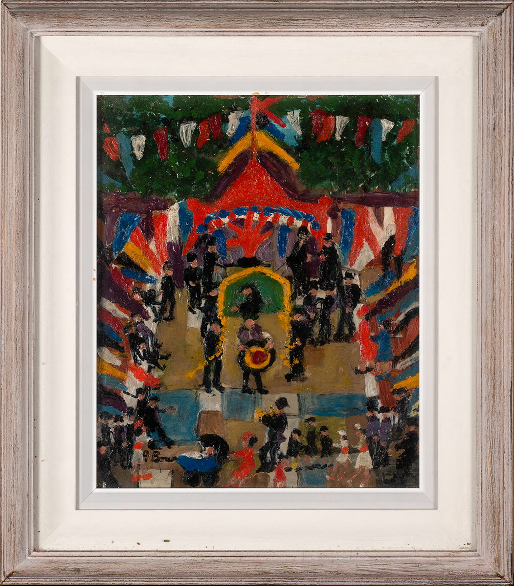 Gretta Bowen (1880-1981) FESTIVAL ("THE TWELFTH") oil on board signed lower left and titled on - Image 2 of 5