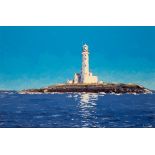 Ivan Sutton (b.1944) TUSKAR ROCK LIGHTHOUSE, COUNTY WEXFORD oil on board signed lower right; signed,