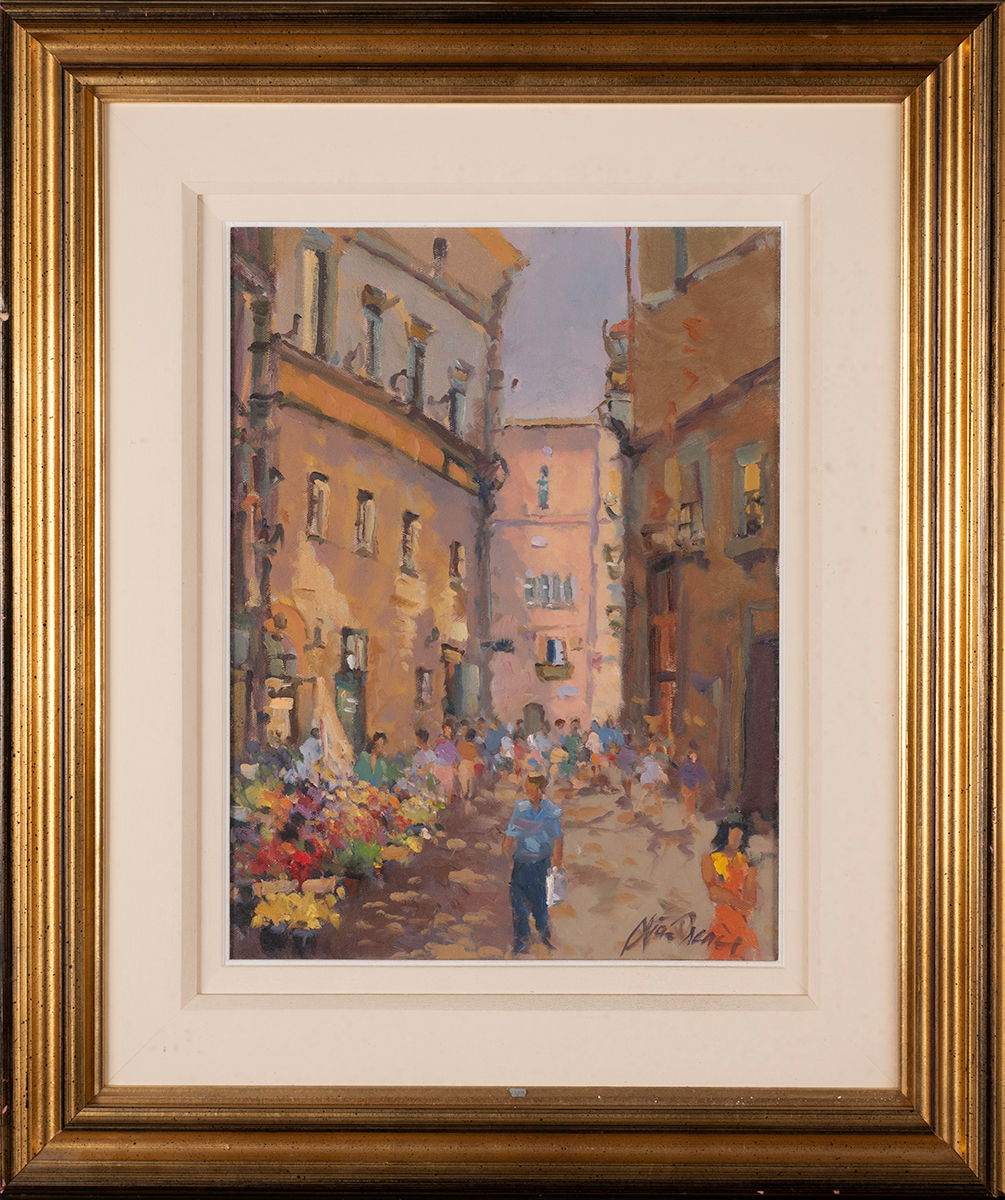 Liam Treacy (1934-2004) THE FLOWER SELLER, ROME, 1979 oil on canvas signed lower right 16 by - Image 2 of 5
