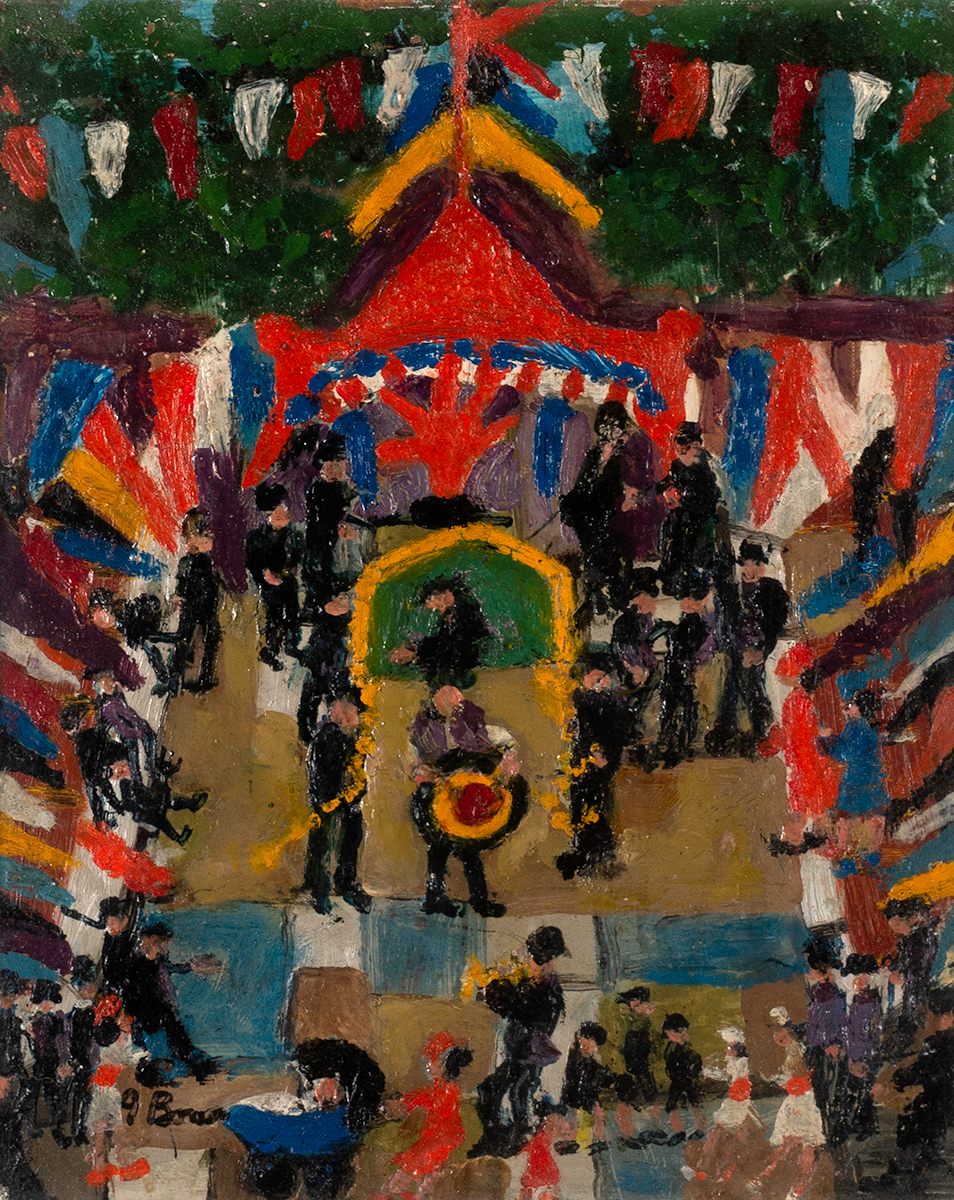 Gretta Bowen (1880-1981) FESTIVAL ("THE TWELFTH") oil on board signed lower left and titled on