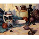 James S. Brohan (b.1952) STILL LIFE WITH TANKARD oil on canvas signed lower left 16 by 20in. (40.6
