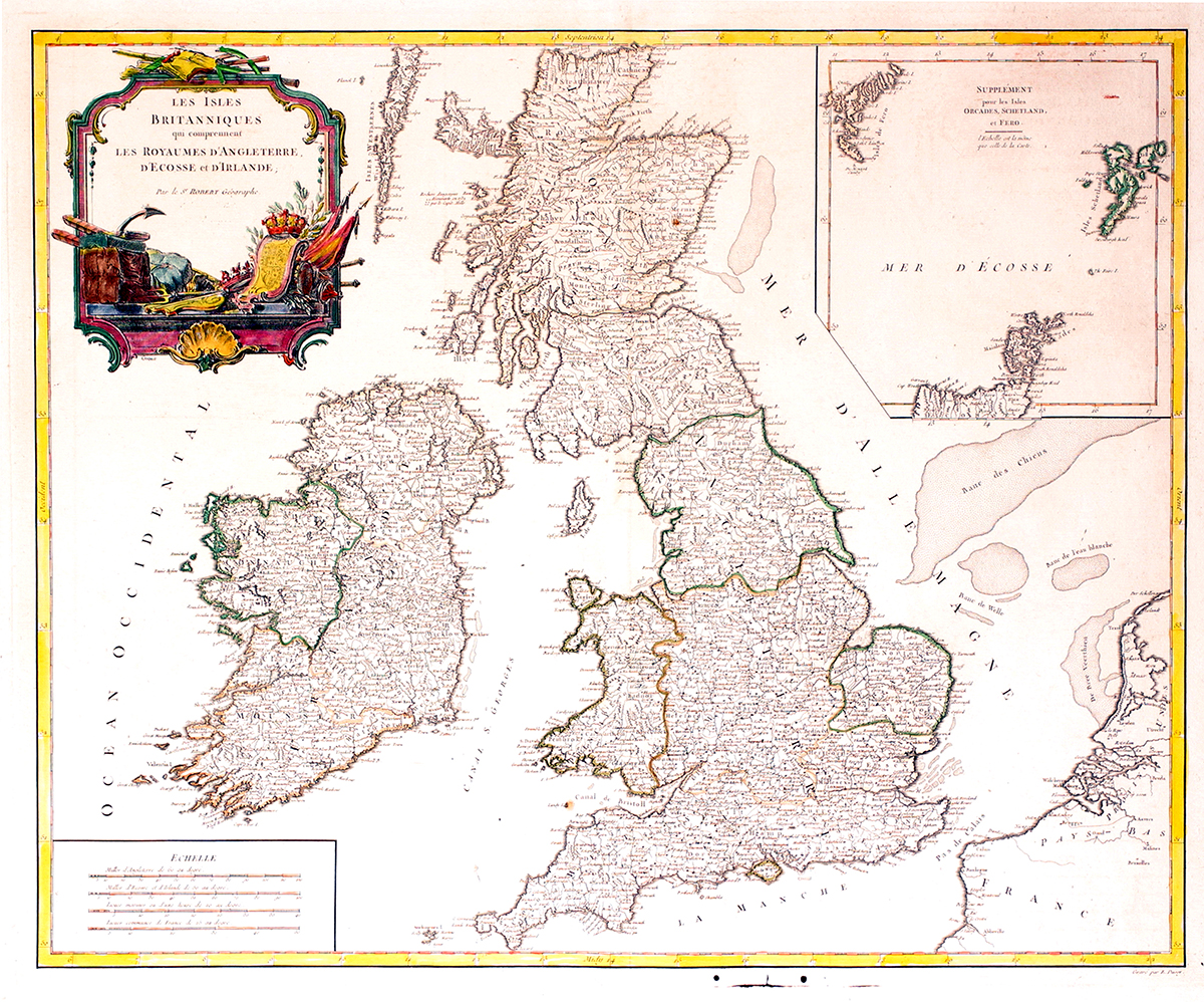 1750 Gilles Robert De Vaugondy Les Isles Britanniques qui Comprennent les Royaumes d'Angleterre, d'