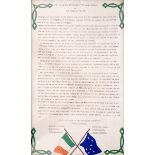 1989 Proclamation of The Irish Republic commemorative typescript on linen made in Long Kesh prison