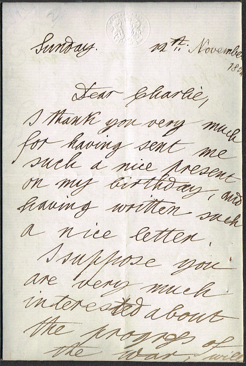 1854 (November 12) Edward VII [Prince Albert Edward Wettin] childhood letter. To Charlie Phillips,